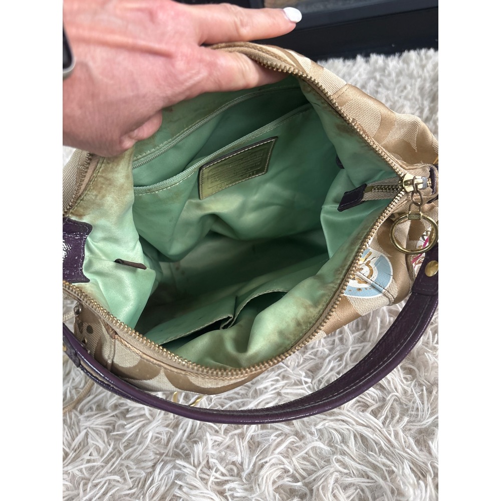 Vintage Coach Poppy Graffiti Glam Shoulder Bag Khaki Monogram Multicolor Sparkle - Picture 12 of 12